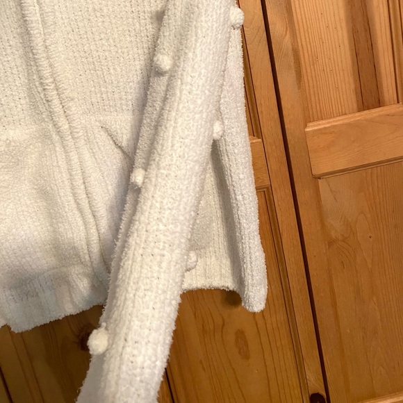 Hanna Andersson White Hooded Cardigan Sweater Zip Up Pom Poms Size 140 US 10 - Picture 3 of 9